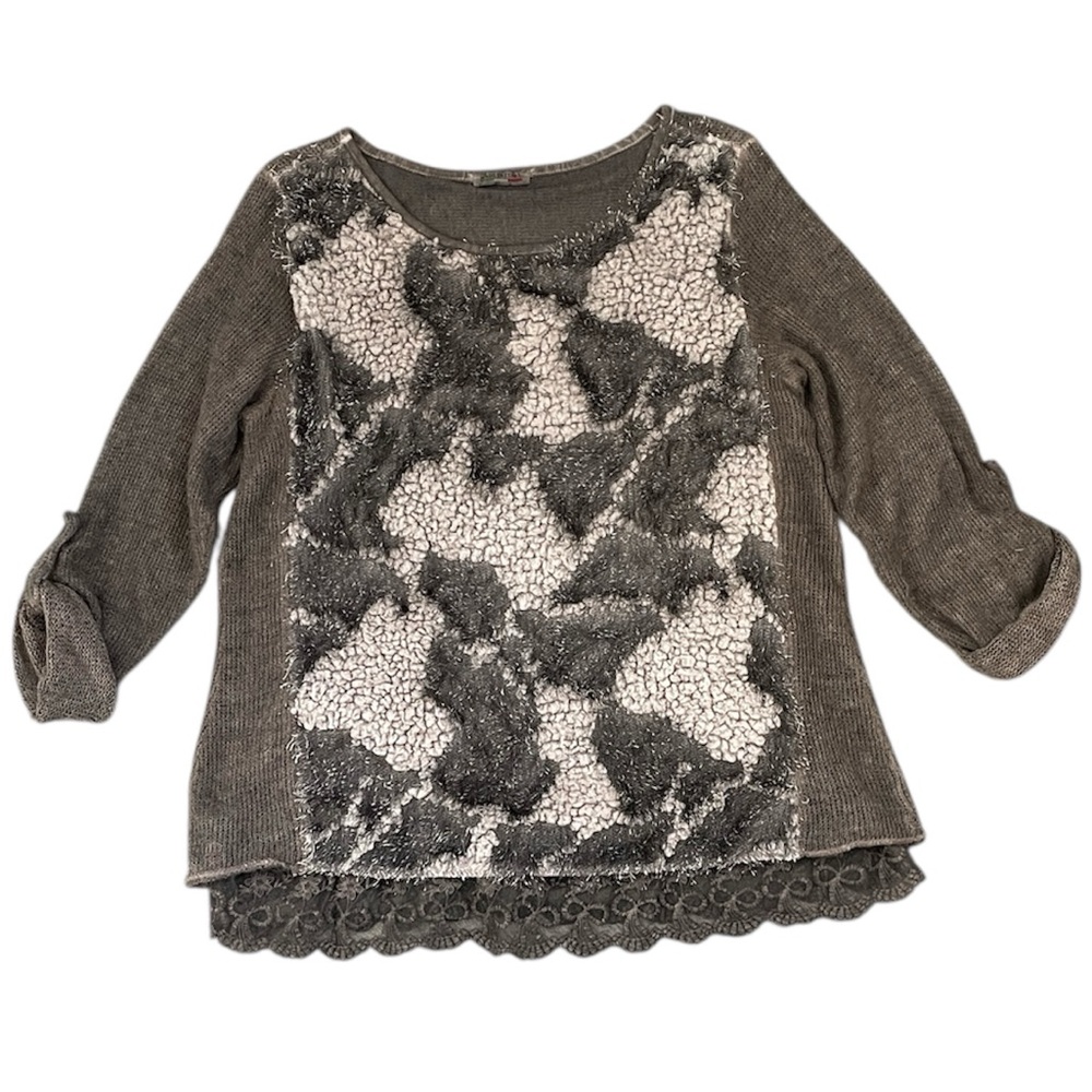 No Brand Made in Italy Dark Taupe Mix Fibers Arty Layered Pullover Sweater M EUC